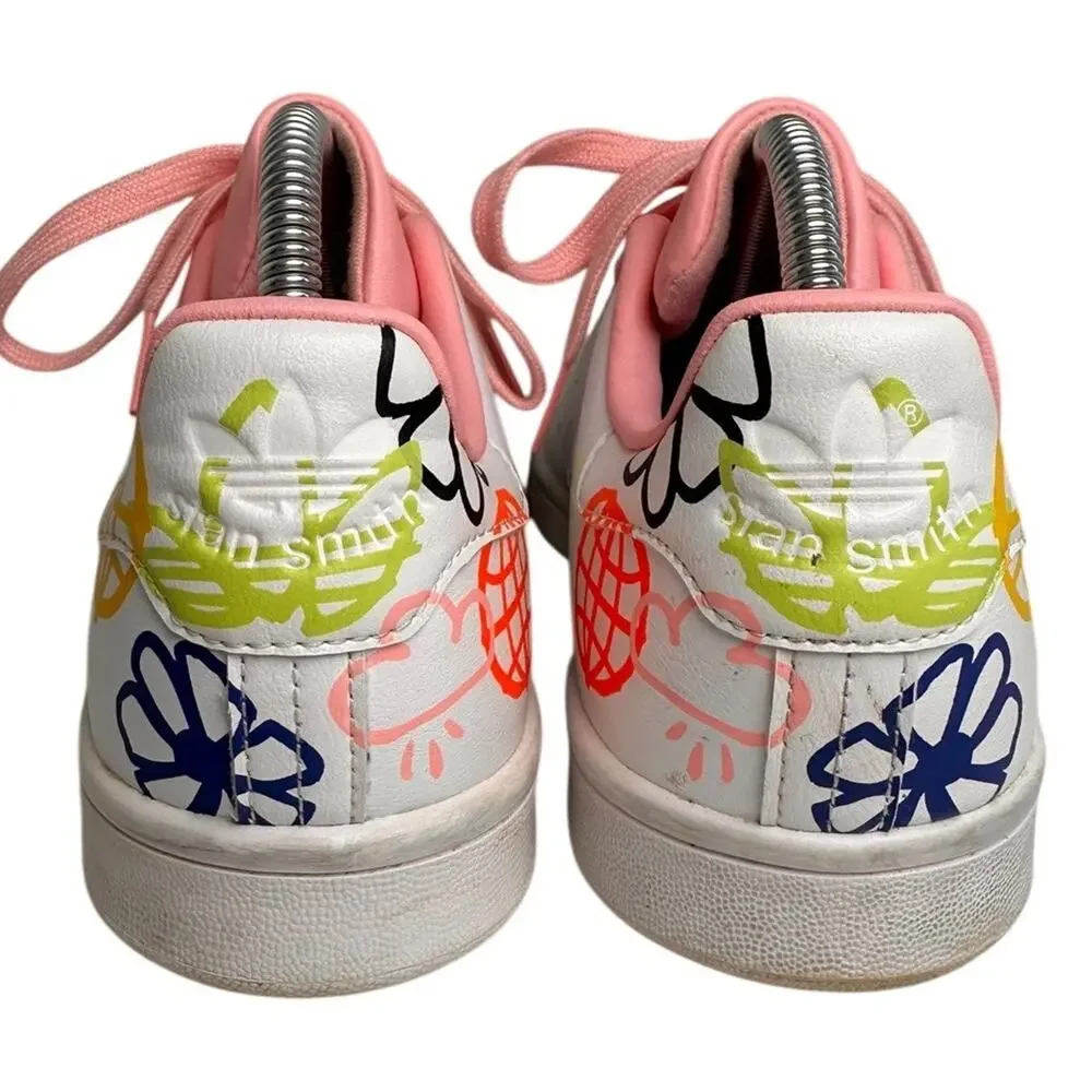 Adidas‎ Stan Smith FX5680 Doodle Graphic Leather Sneakers Pink White 8.5